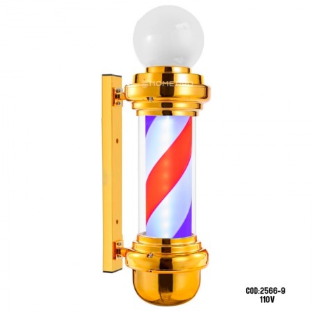 Barber Pole Giratório Com Globo 85 cm Dourado 110V