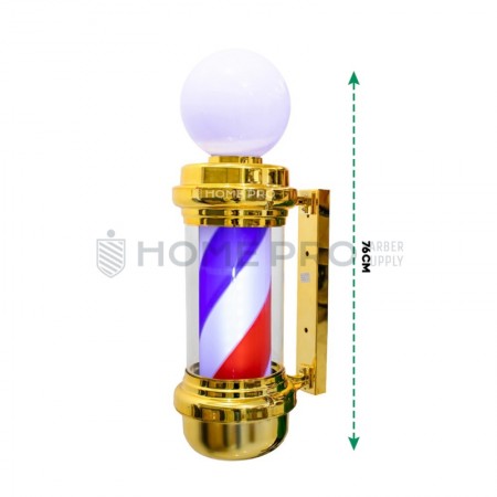 Barber pole dourado c/esfera largo 76cm 110v