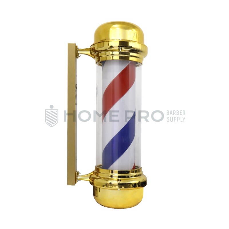 Barber pole iluminado dourado giratório sem esfera de 68cm 110v