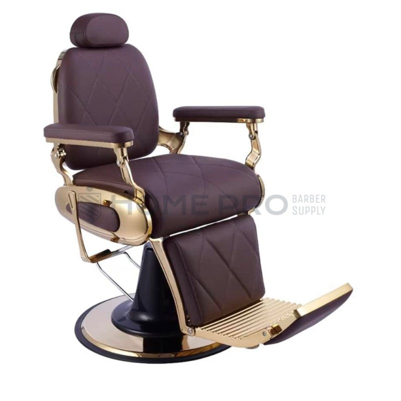 CADEIRA DE BARBEIRO LM PRO: ELEGÂNCIA CLÁSSICA EM TONS MARROM E DOURADO