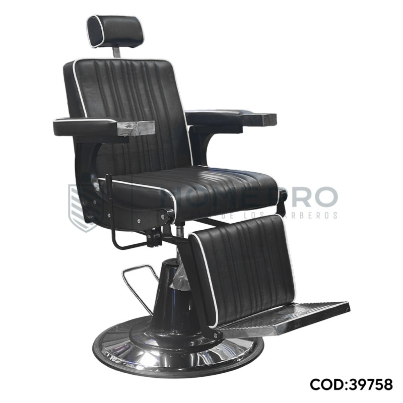 Cadeira de Barbeiro LM PRO: Elegância Clássica em Preto e Cromo